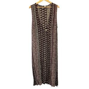 Vintage April Cornell Boho Gypsy Brown Open Long Vest Womens Medium Lagenlook